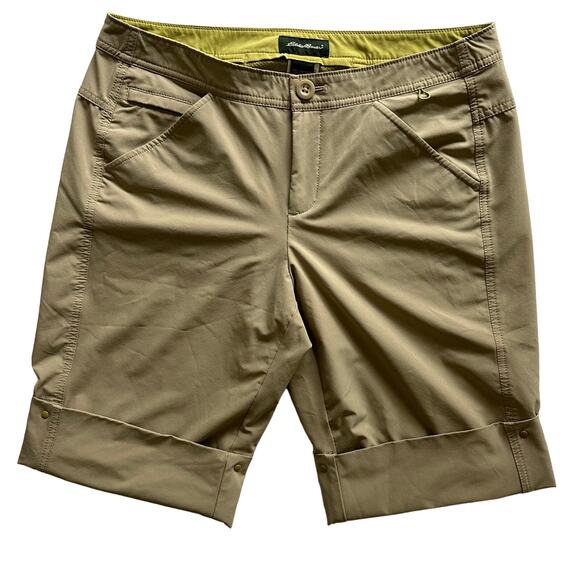 Eddie Bauer Bermuda Shorts Outdoor Hiking Camping Pockets Cuffed Tan Size 8 - Picture 1 of 12